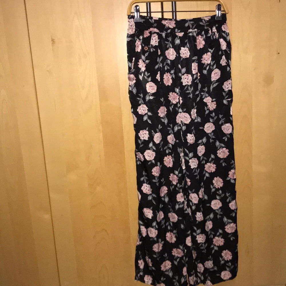 Dressy floral wide leg satin feel pants